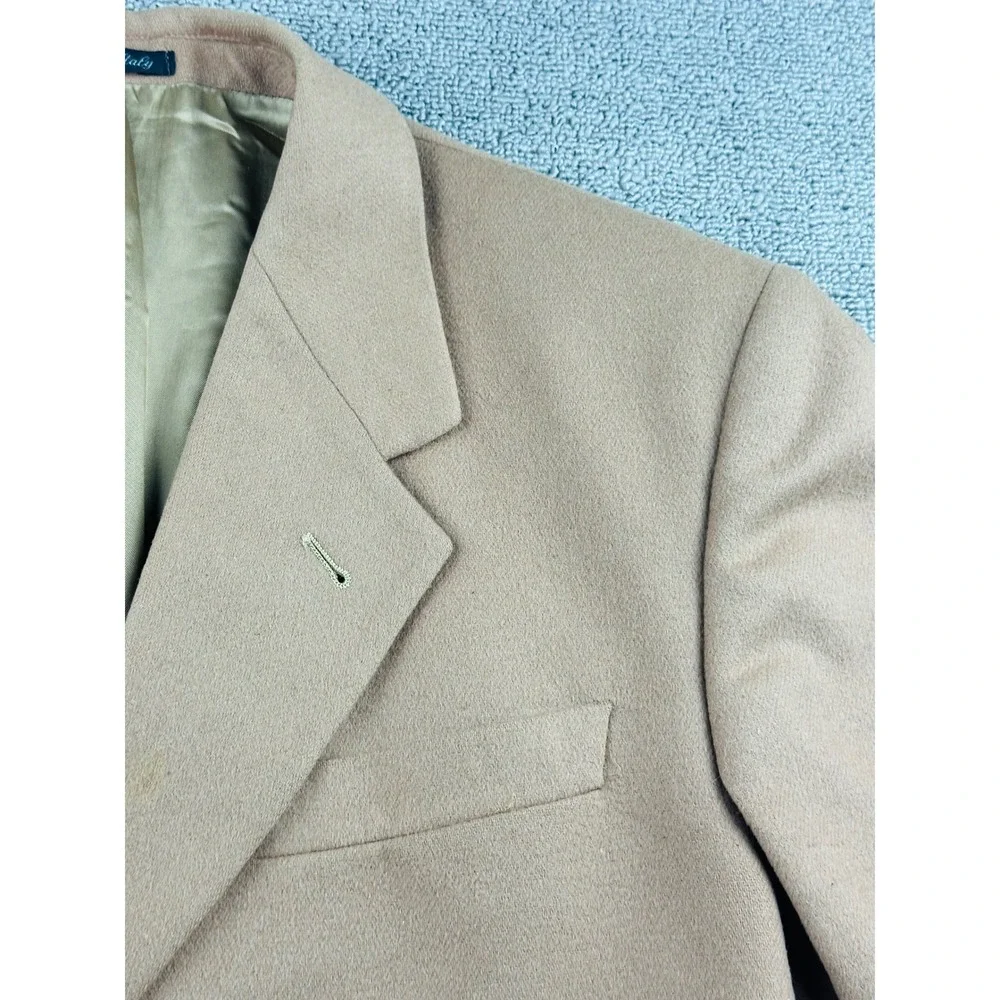 Vintage LEVETI Blazer Men 44R Tan Wool Cashmere Italy 3-Button Sport Coat Office